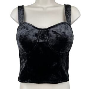 Good American The After Hours Cropped Velvet Bustier Black Size 3 or Lg Coquette